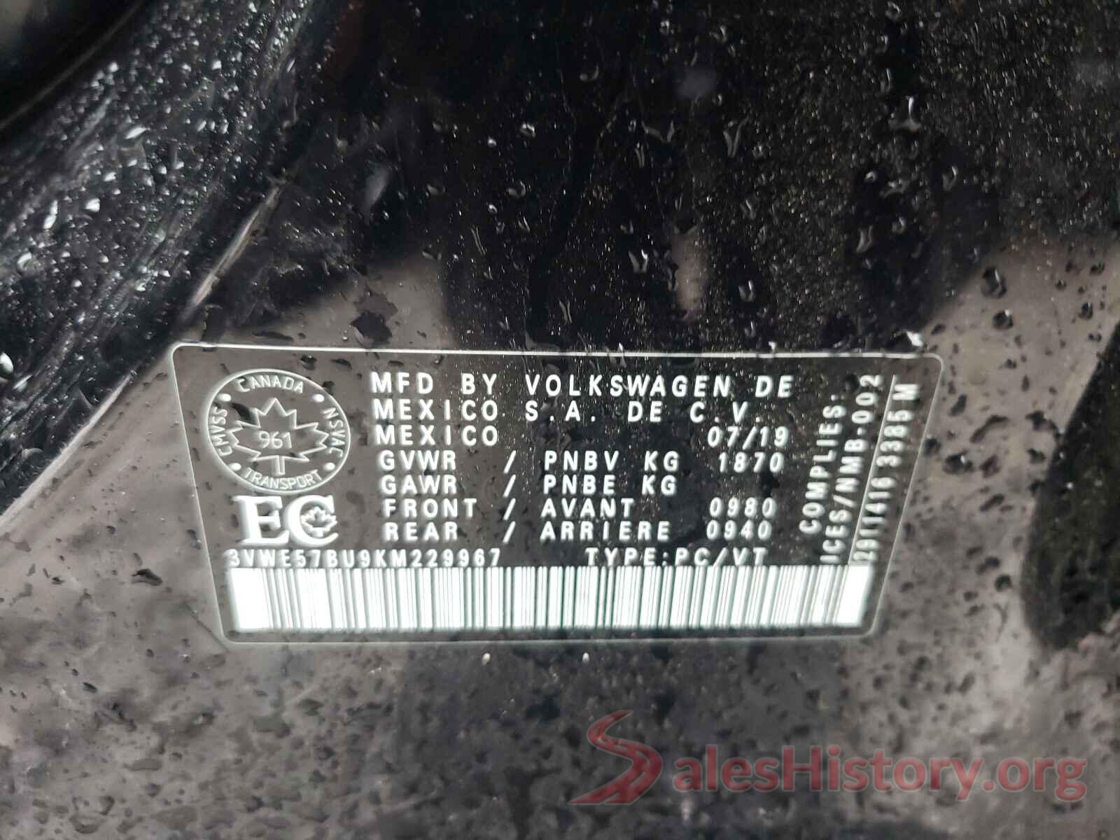 3VWE57BU9KM229967 2019 VOLKSWAGEN JETTA