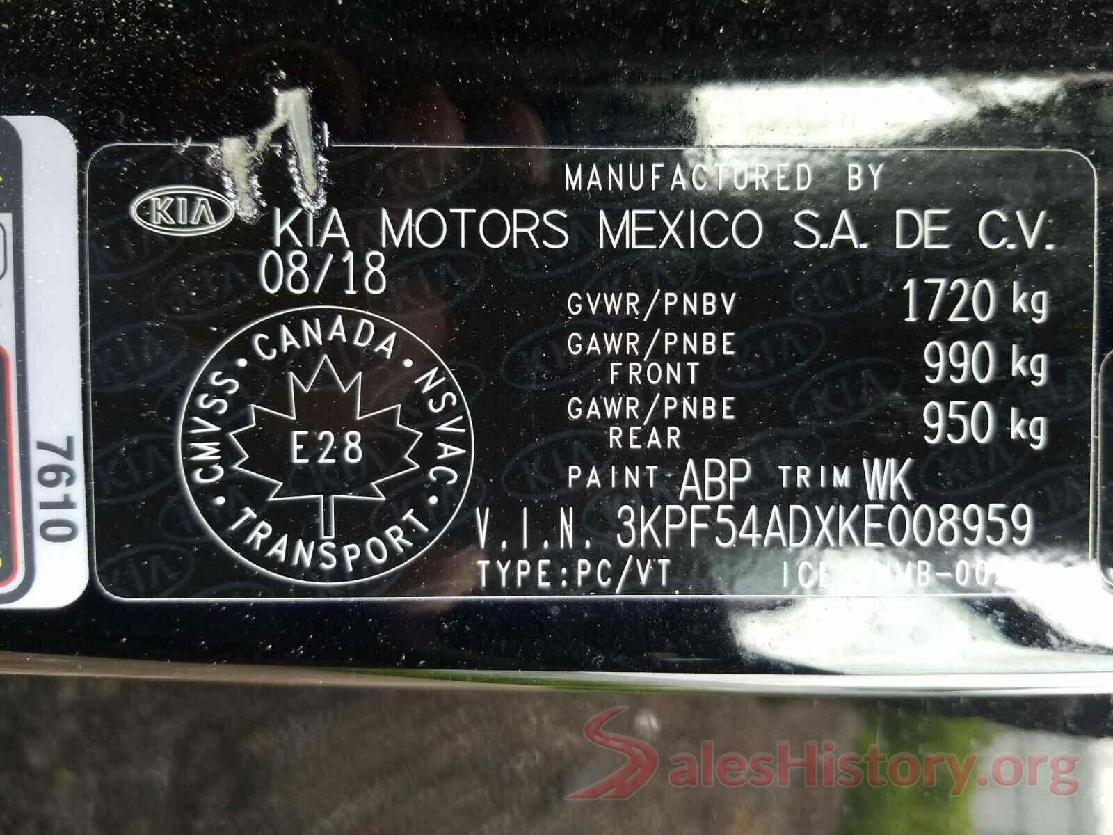 3KPF54ADXKE008959 2019 KIA FORTE