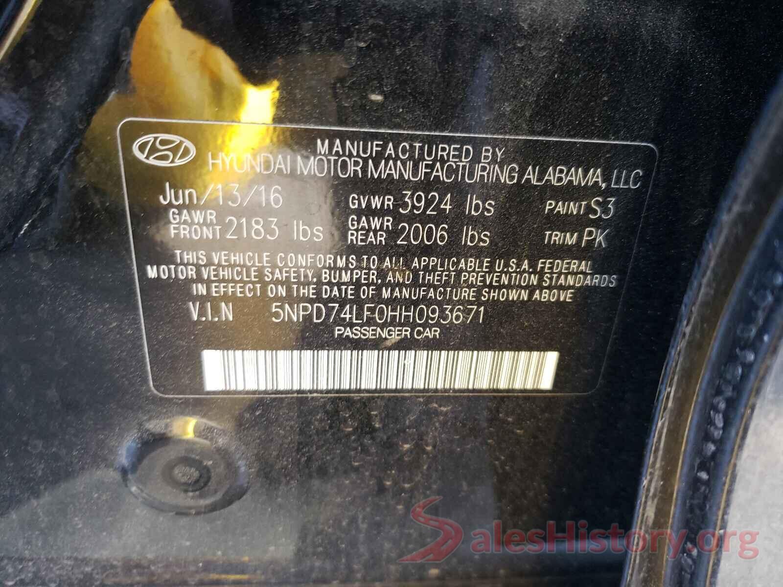 5NPD74LF0HH093671 2017 HYUNDAI ELANTRA