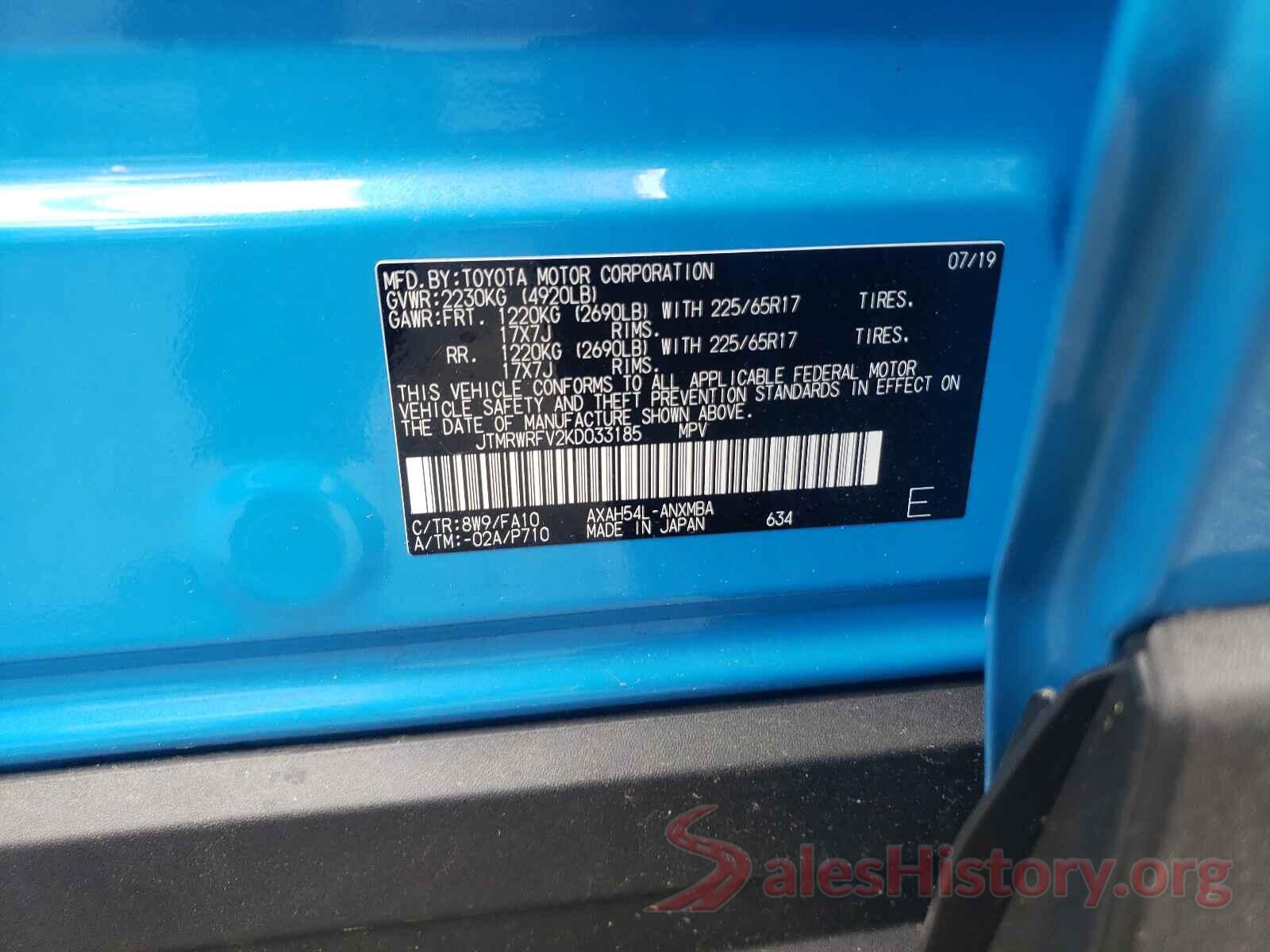 JTMRWRFV2KD033185 2019 TOYOTA RAV4