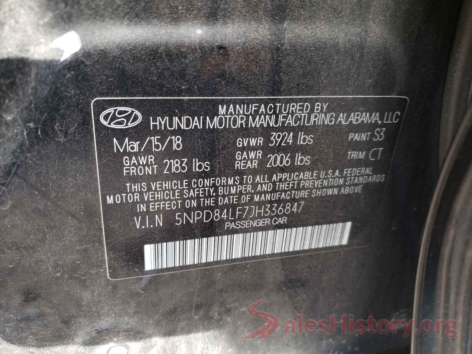 5NPD84LF7JH336847 2018 HYUNDAI ELANTRA