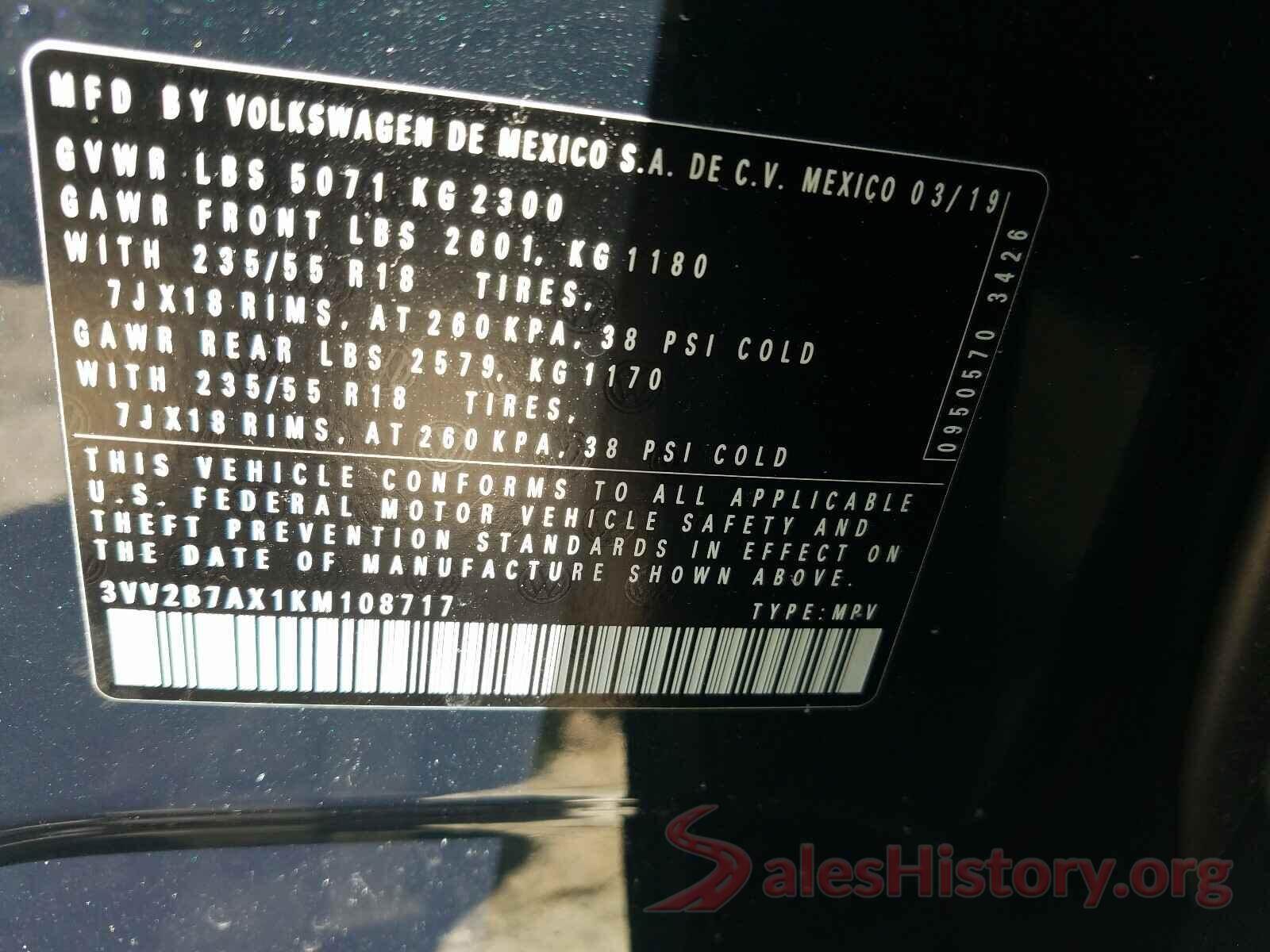 3VV2B7AX1KM108717 2019 VOLKSWAGEN TIGUAN