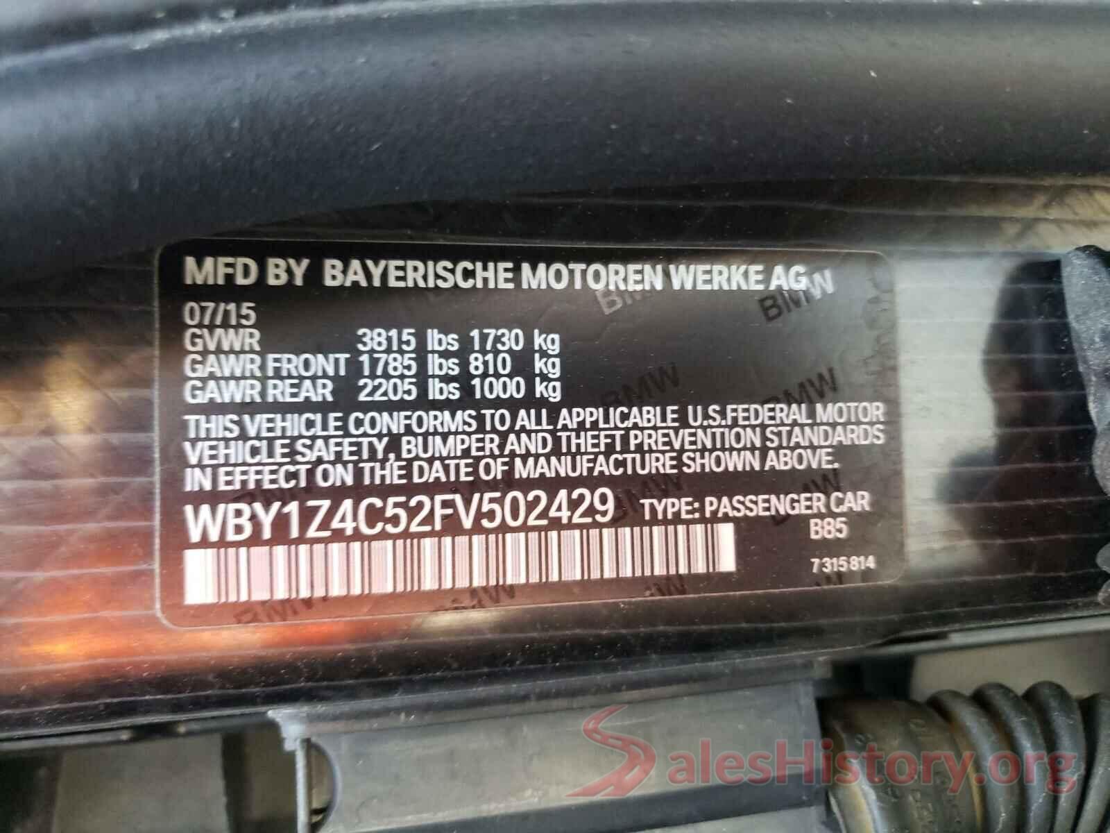 WBY1Z4C52FV502429 2015 BMW I SERIES