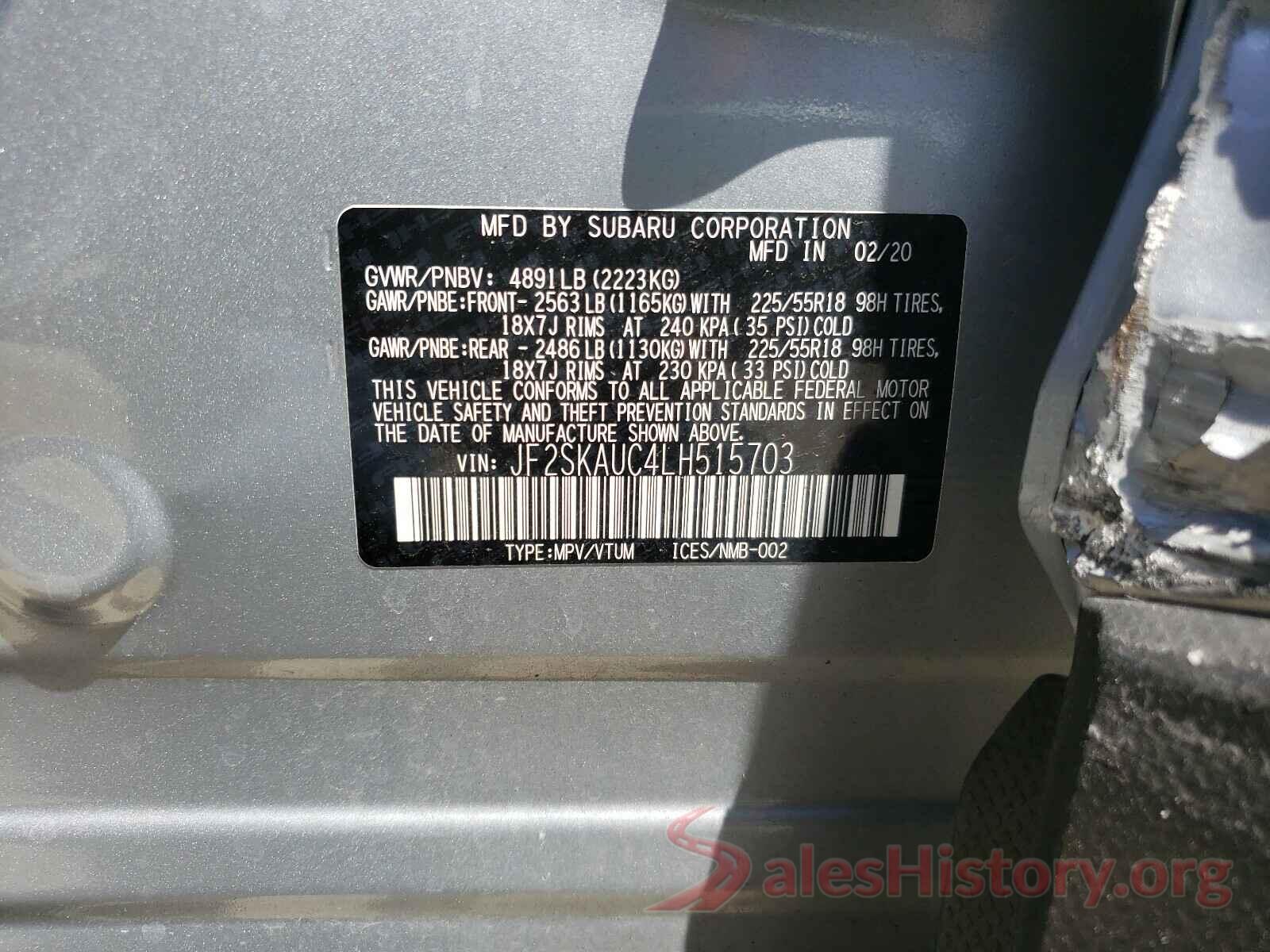 JF2SKAUC4LH515703 2020 SUBARU FORESTER