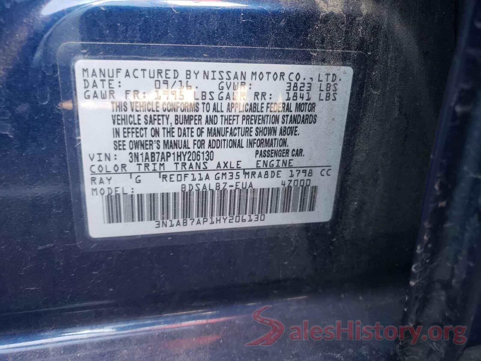 3N1AB7AP1HY206130 2017 NISSAN SENTRA