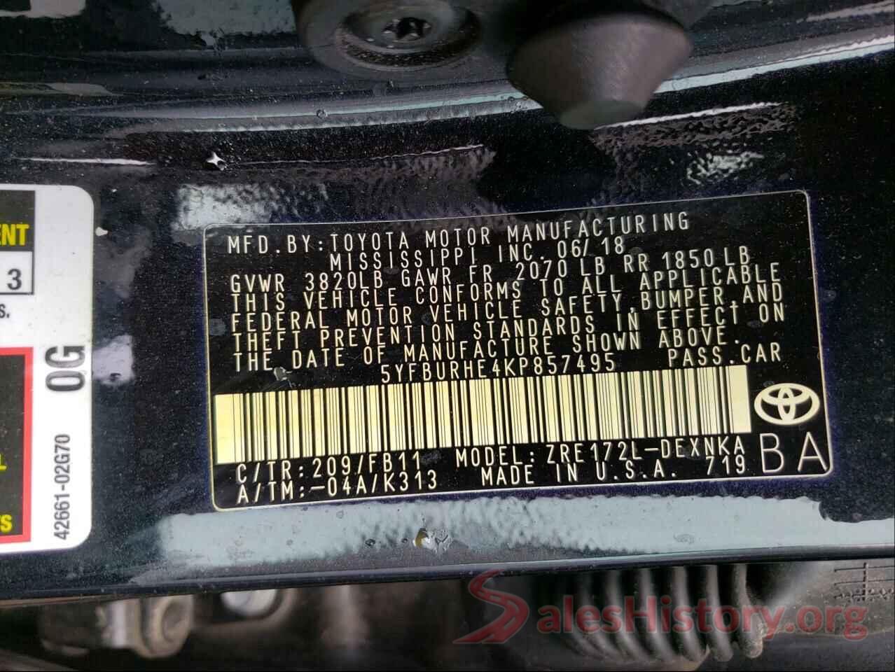 5YFBURHE4KP857495 2019 TOYOTA COROLLA