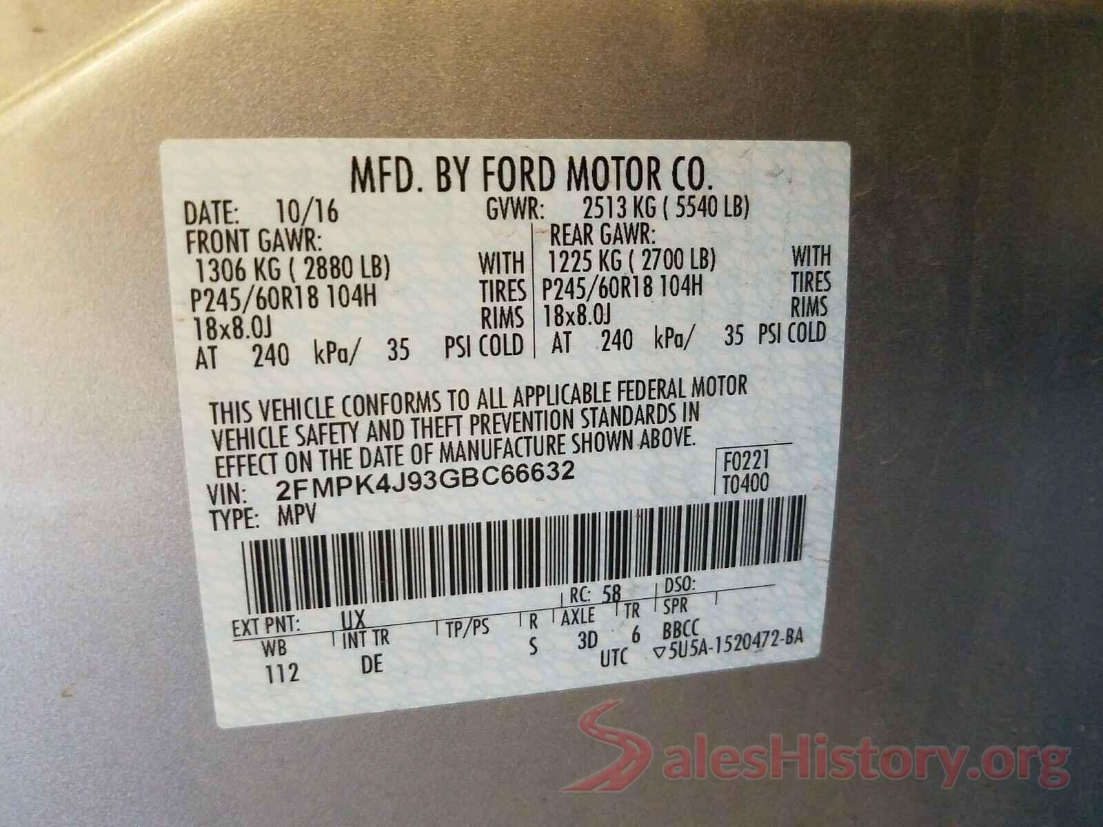 2FMPK4J93GBC66632 2016 FORD EDGE