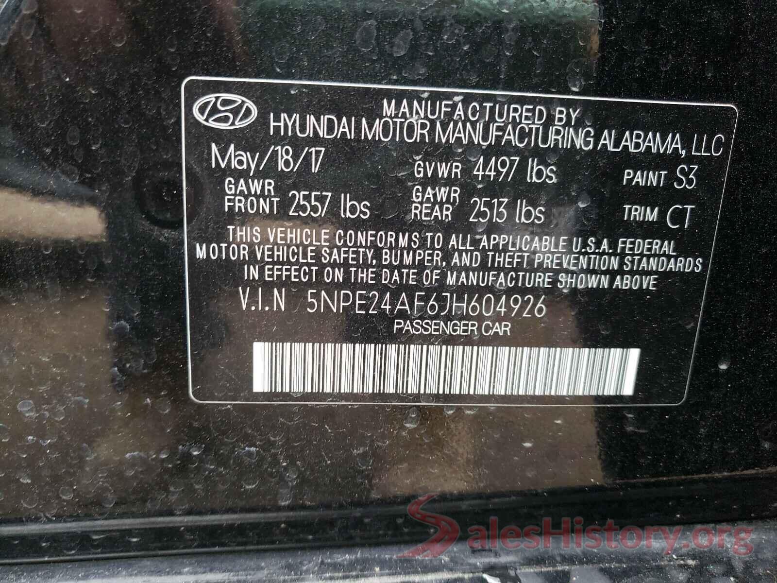 5NPE24AF6JH604926 2018 HYUNDAI SONATA