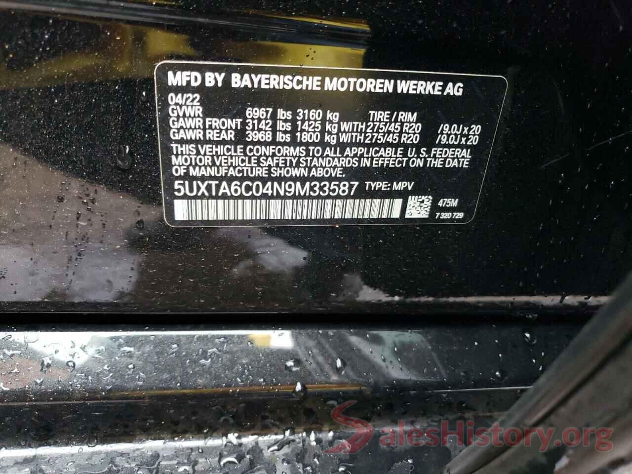 5UXTA6C04N9M33587 2022 BMW X5