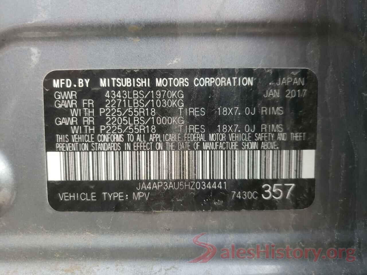 JA4AP3AU5HZ034441 2017 MITSUBISHI OUTLANDER