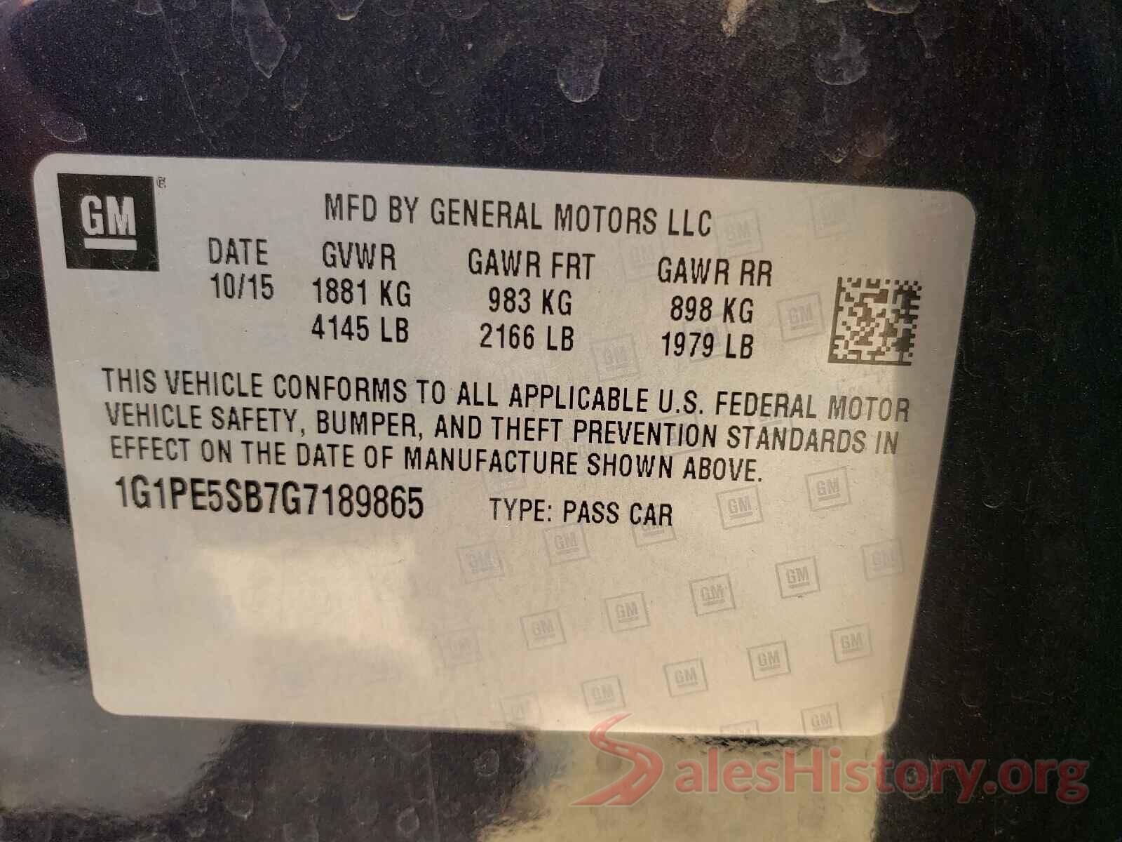 1G1PE5SB7G7189865 2016 CHEVROLET CRUZE