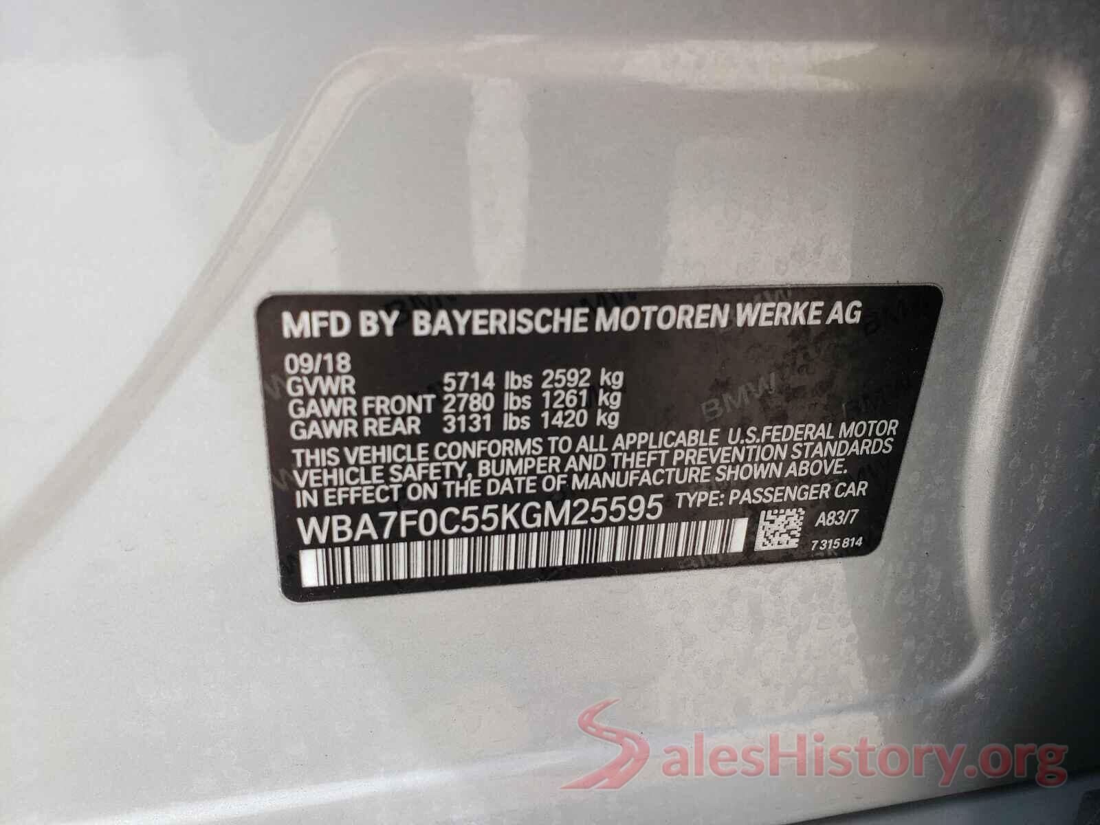 WBA7F0C55KGM25595 2019 BMW 7 SERIES