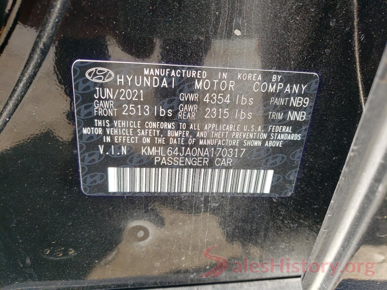 KMHL64JA0NA170317 2022 HYUNDAI SONATA