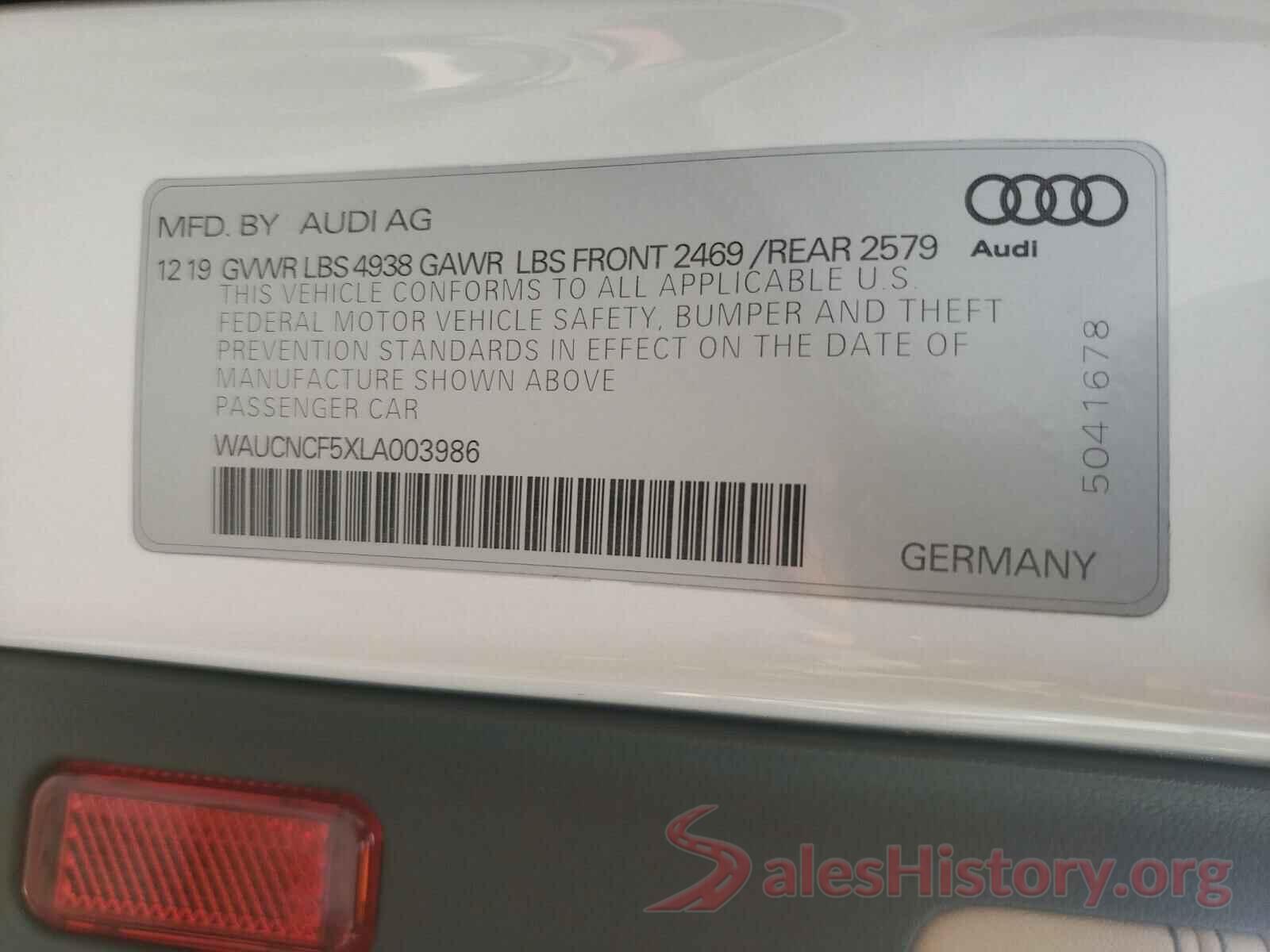 WAUCNCF5XLA003986 2020 AUDI A5