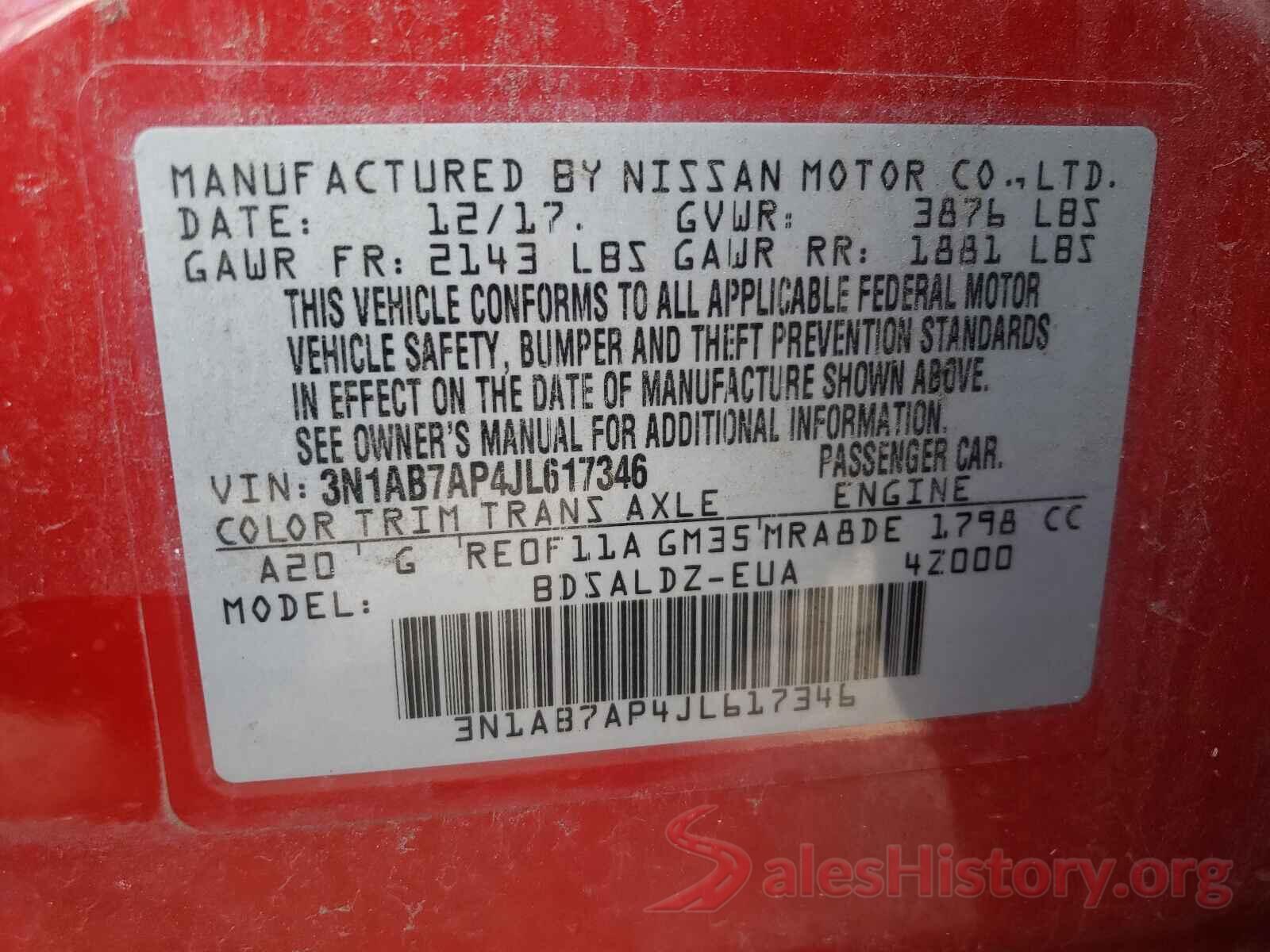 3N1AB7AP4JL617346 2018 NISSAN SENTRA