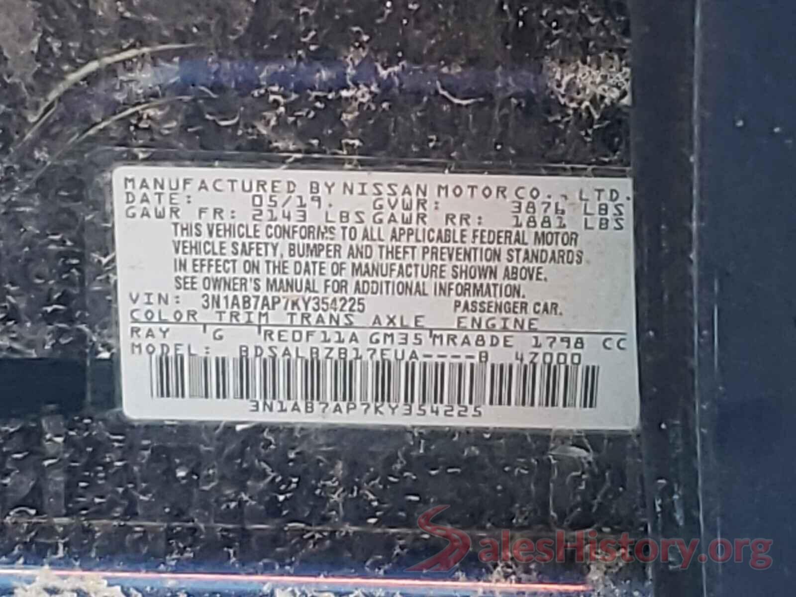 3N1AB7AP7KY354225 2019 NISSAN SENTRA