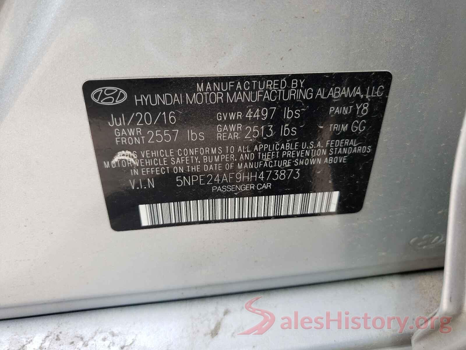 5NPE24AF9HH473873 2017 HYUNDAI SONATA