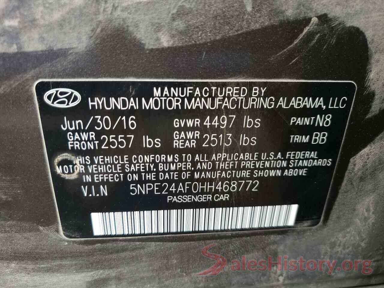 5NPE24AF0HH468772 2017 HYUNDAI SONATA