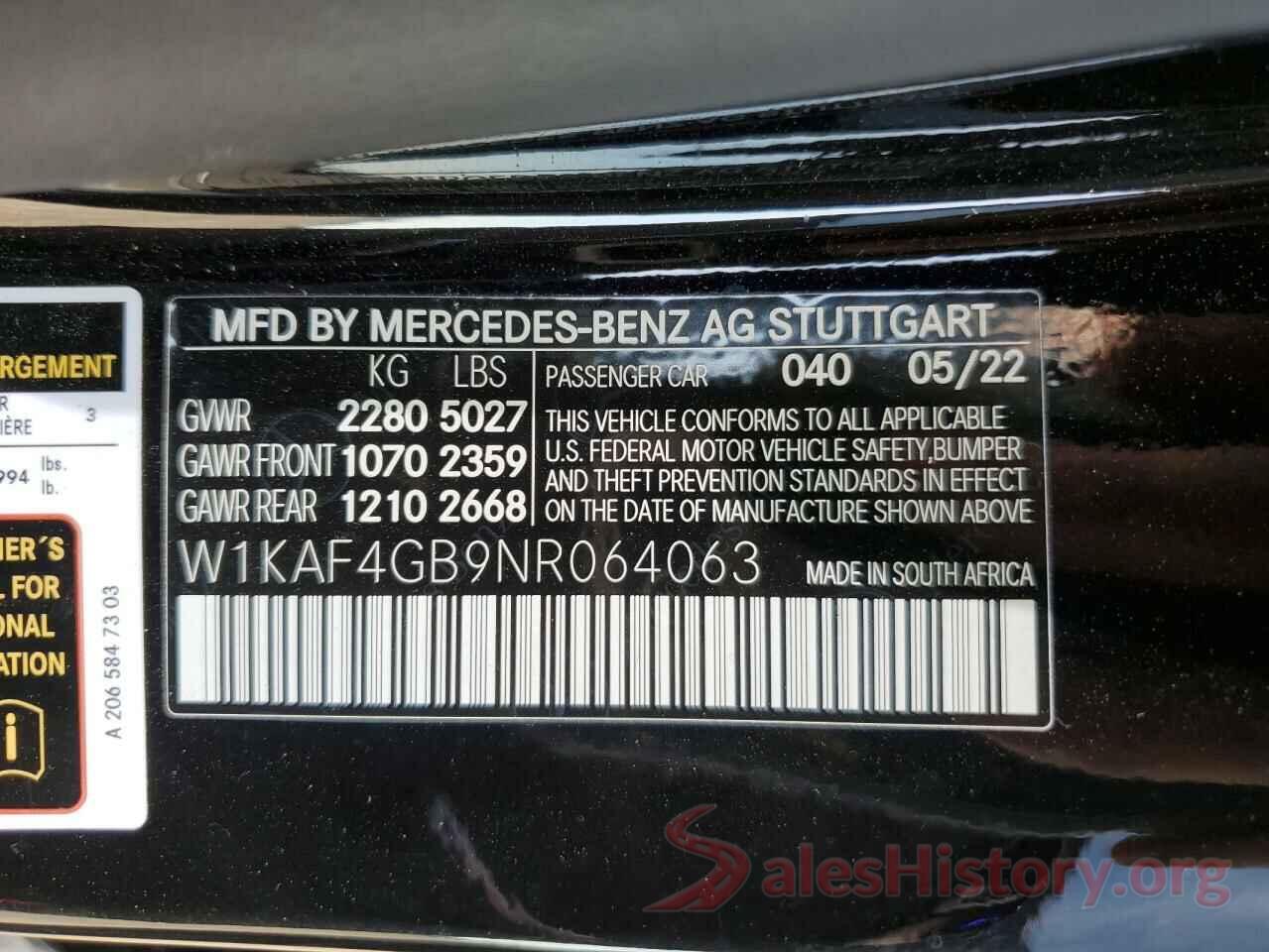 W1KAF4GB9NR064063 2022 MERCEDES-BENZ C-CLASS