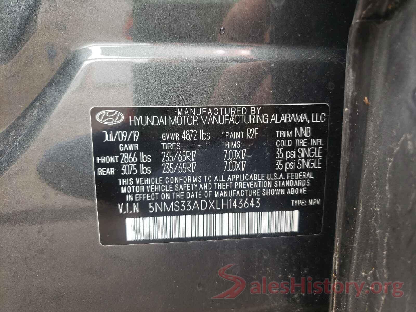 5NMS33ADXLH143643 2020 HYUNDAI SANTA FE