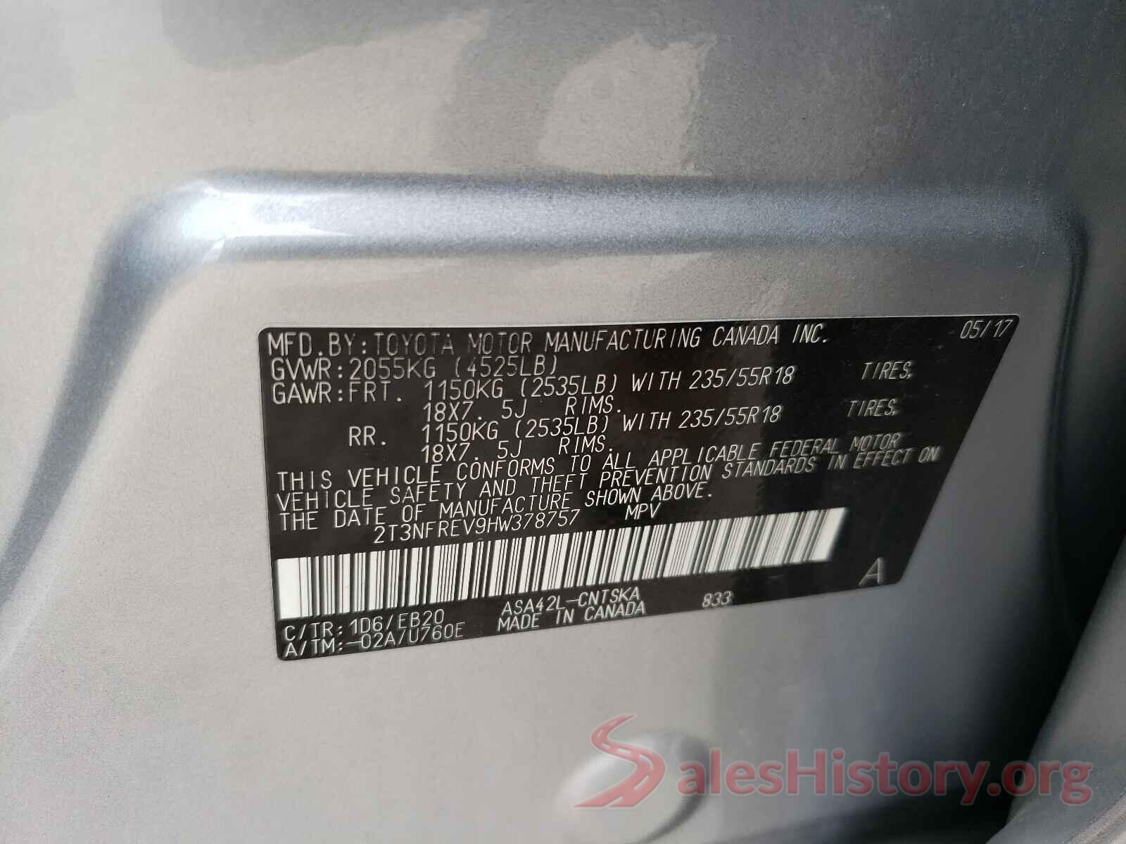 2T3NFREV9HW378757 2017 TOYOTA RAV4