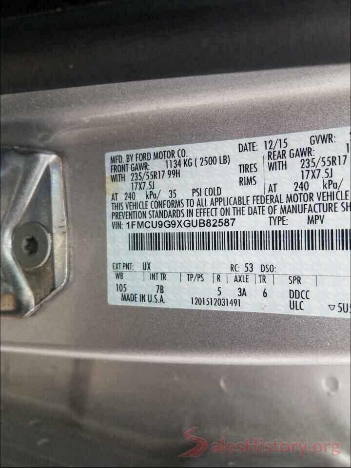 1FMCU9G9XGUB82587 2016 FORD ESCAPE