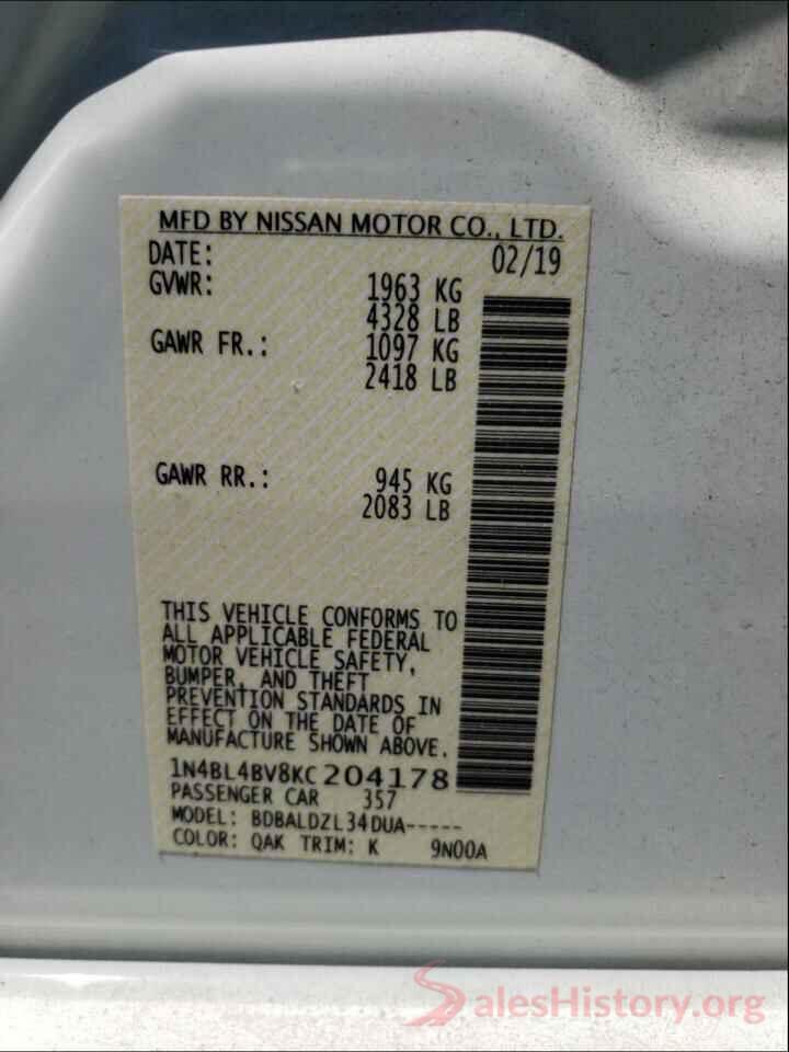 1N4BL4BV8KC204178 2019 NISSAN ALTIMA