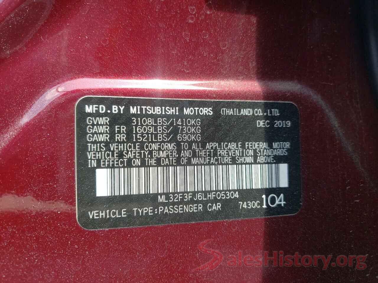 ML32F3FJ6LHF05304 2020 MITSUBISHI MIRAGE