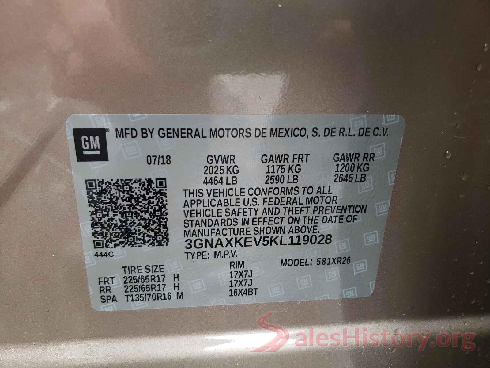 3GNAXKEV5KL119028 2019 CHEVROLET EQUINOX