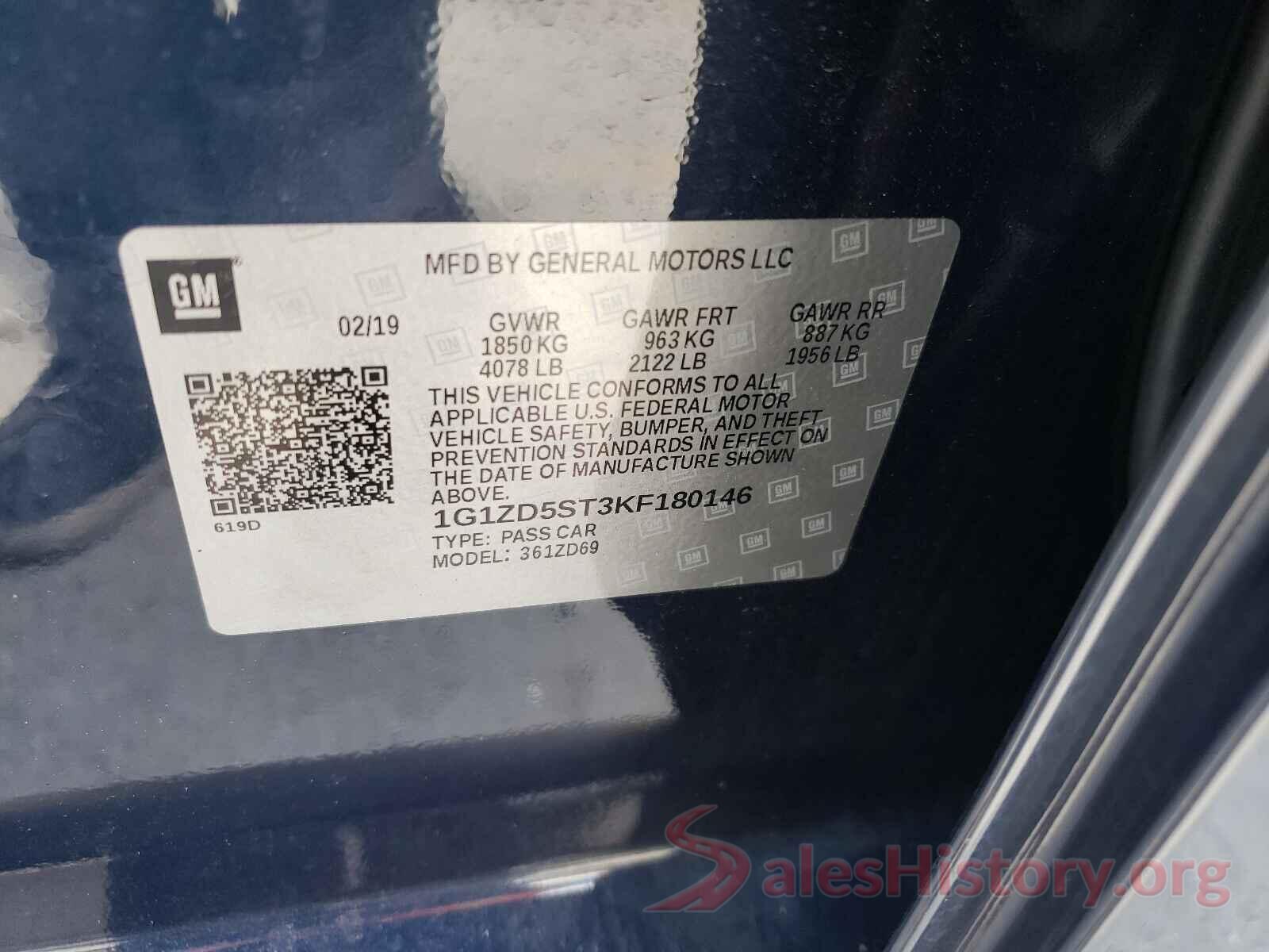 1G1ZD5ST3KF180146 2019 CHEVROLET MALIBU