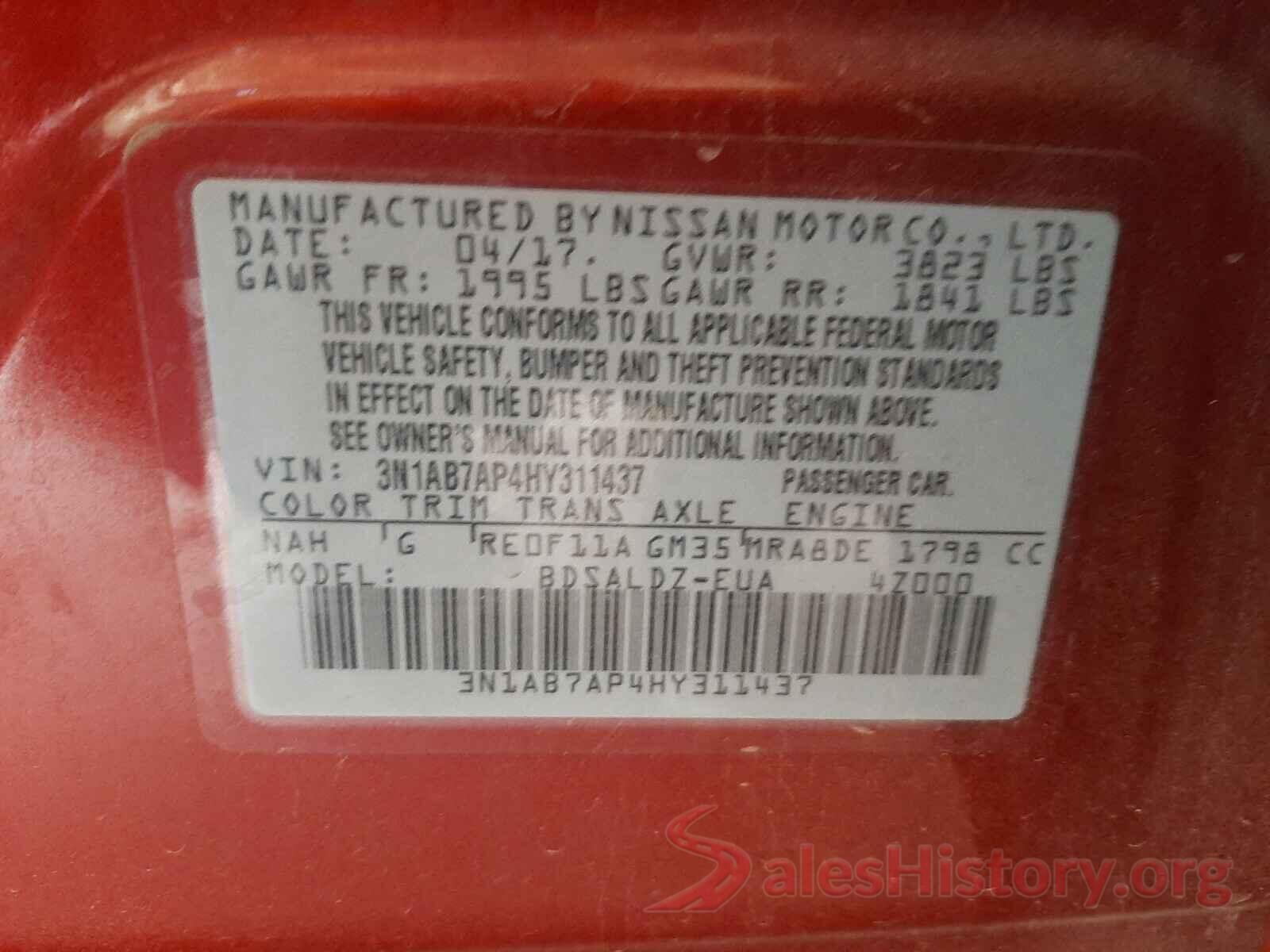 3N1AB7AP4HY311437 2017 NISSAN SENTRA