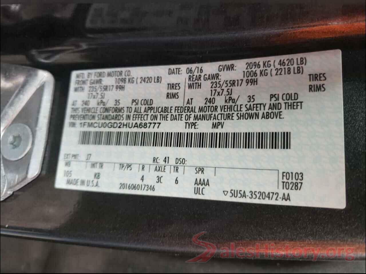 1FMCU0GD2HUA68777 2017 FORD ESCAPE