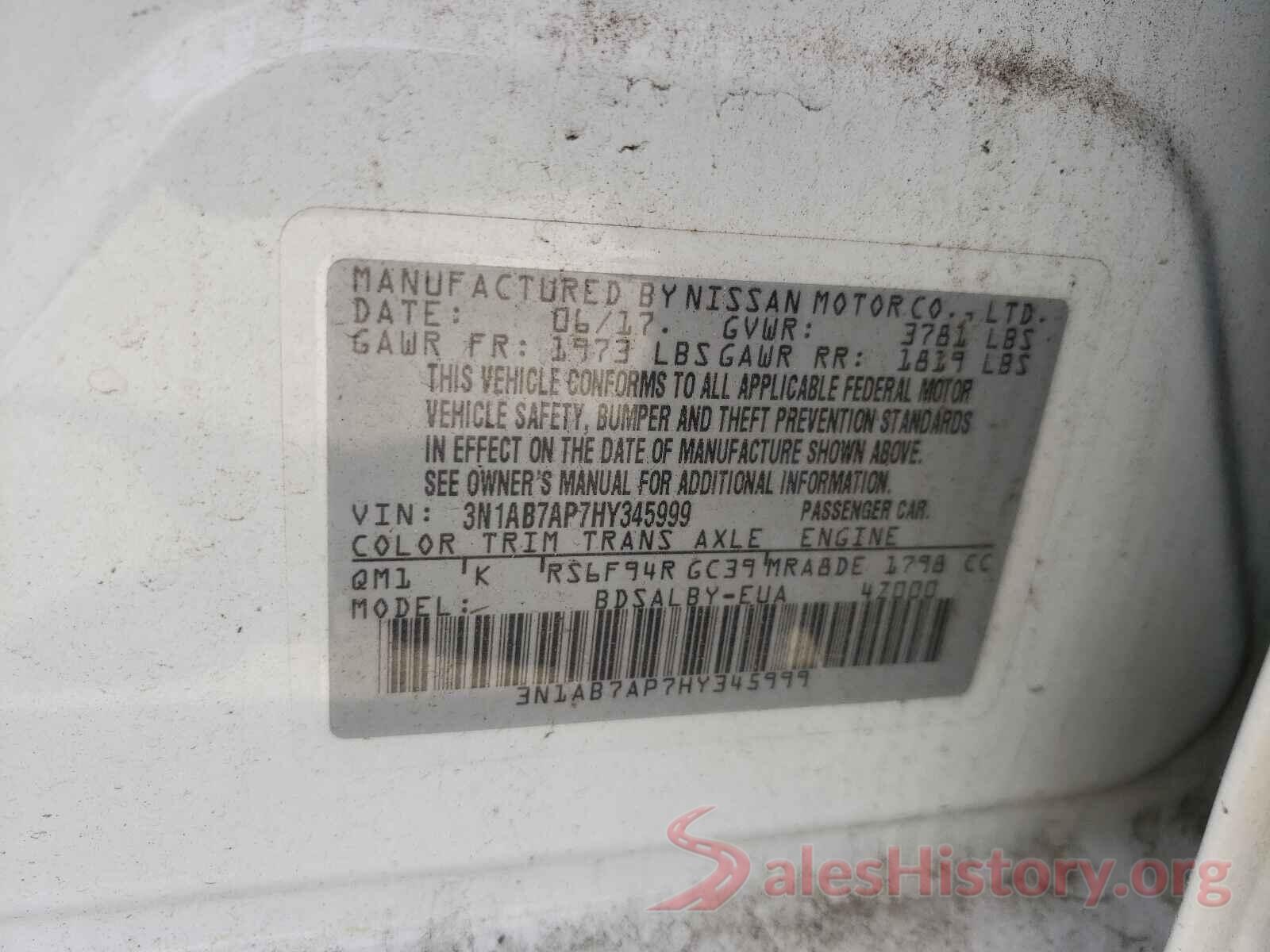 3N1AB7AP7HY345999 2017 NISSAN SENTRA