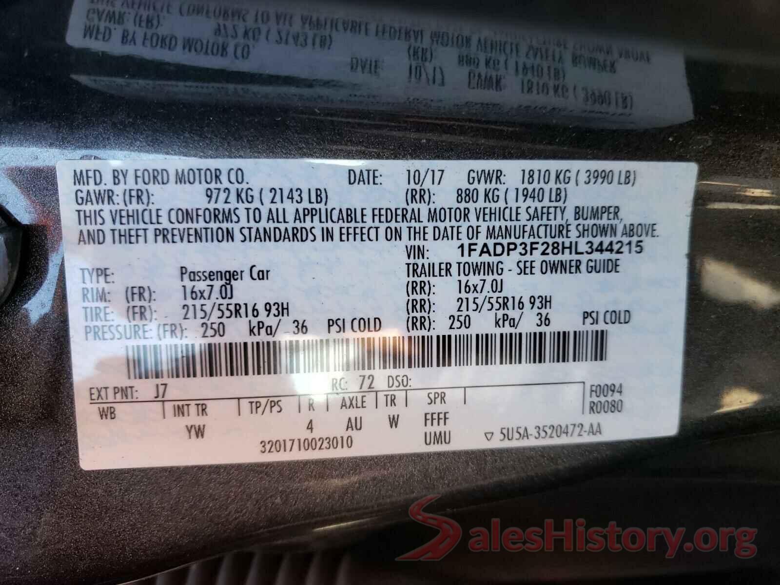 1FADP3F28HL344215 2017 FORD FOCUS