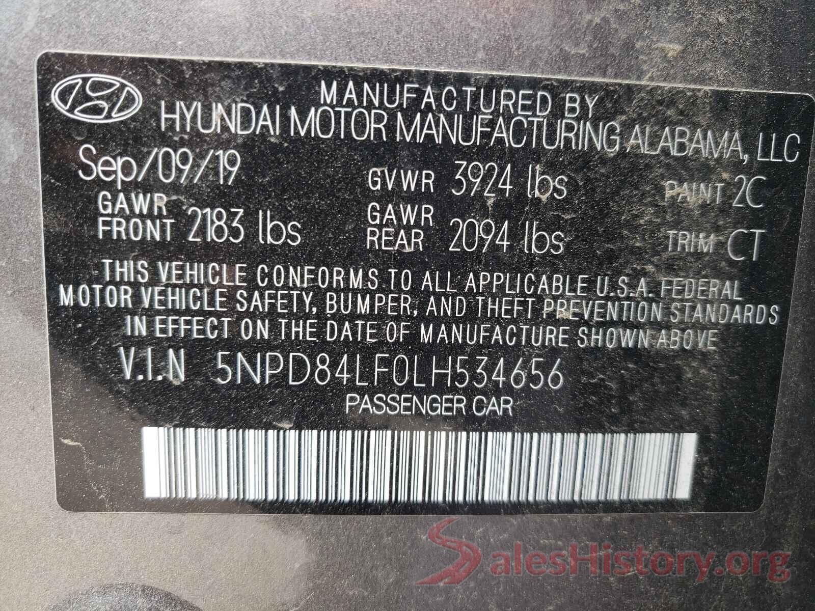 5NPD84LF0LH534656 2020 HYUNDAI ELANTRA