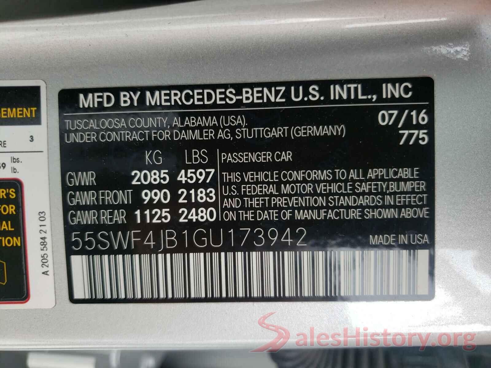 55SWF4JB1GU173942 2016 MERCEDES-BENZ C CLASS