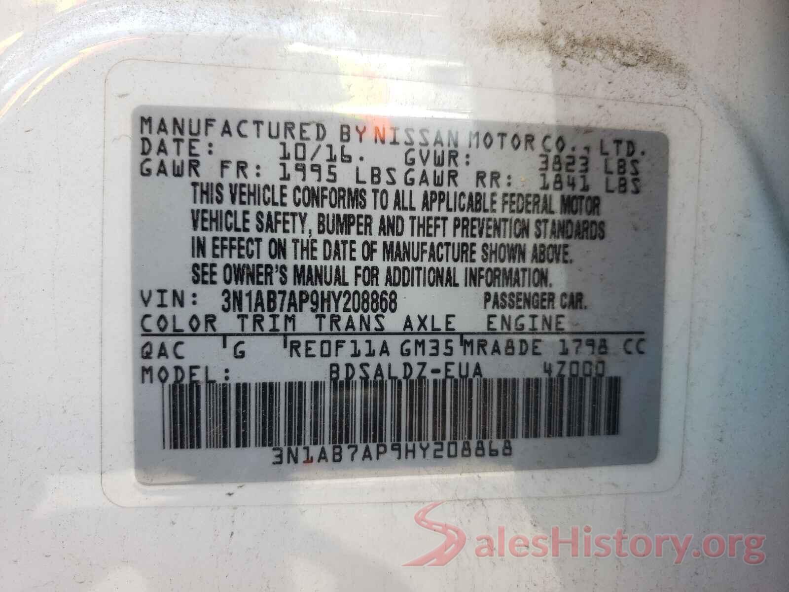 3N1AB7AP9HY208868 2017 NISSAN SENTRA