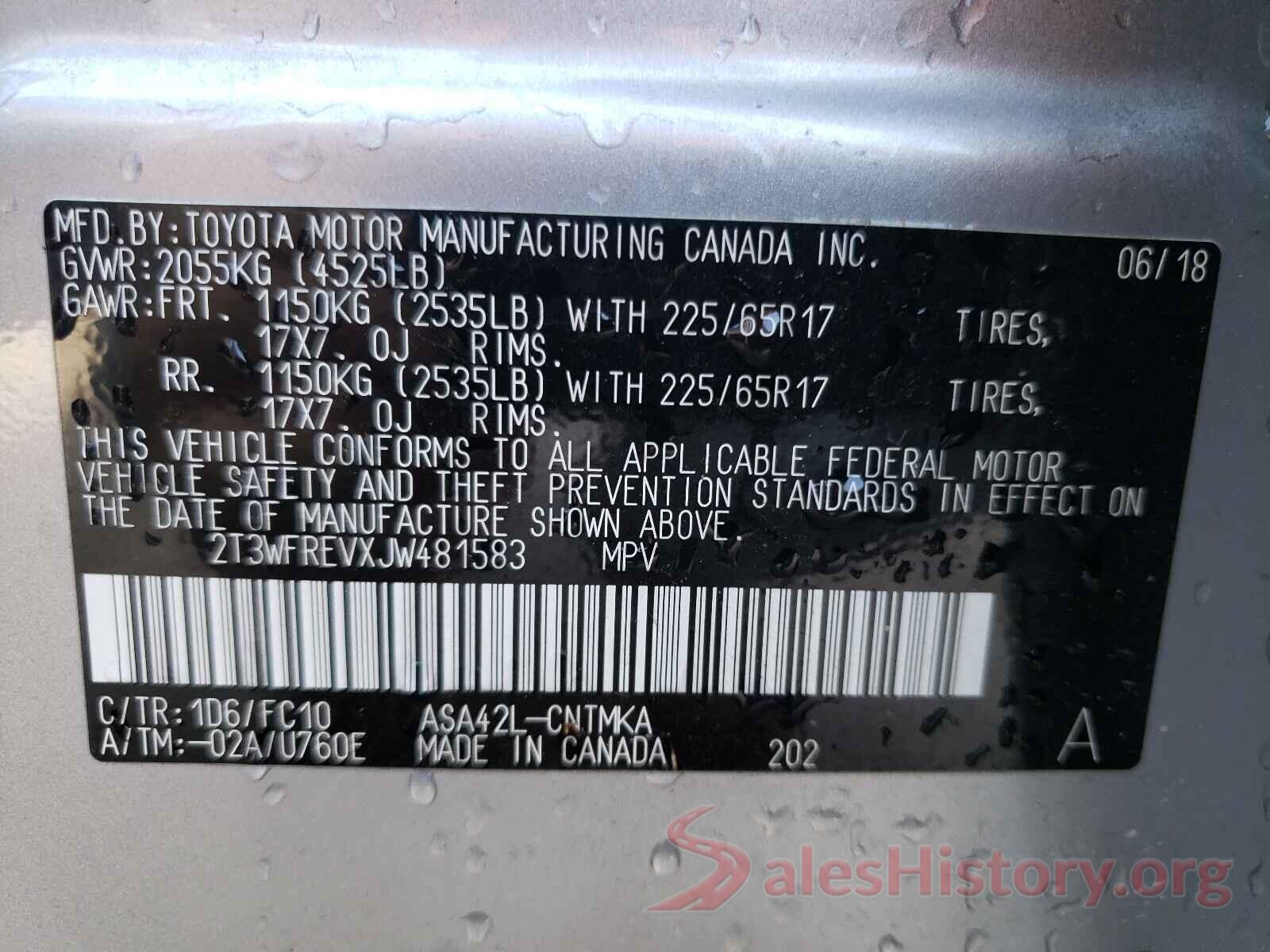 2T3WFREVXJW481583 2018 TOYOTA RAV4