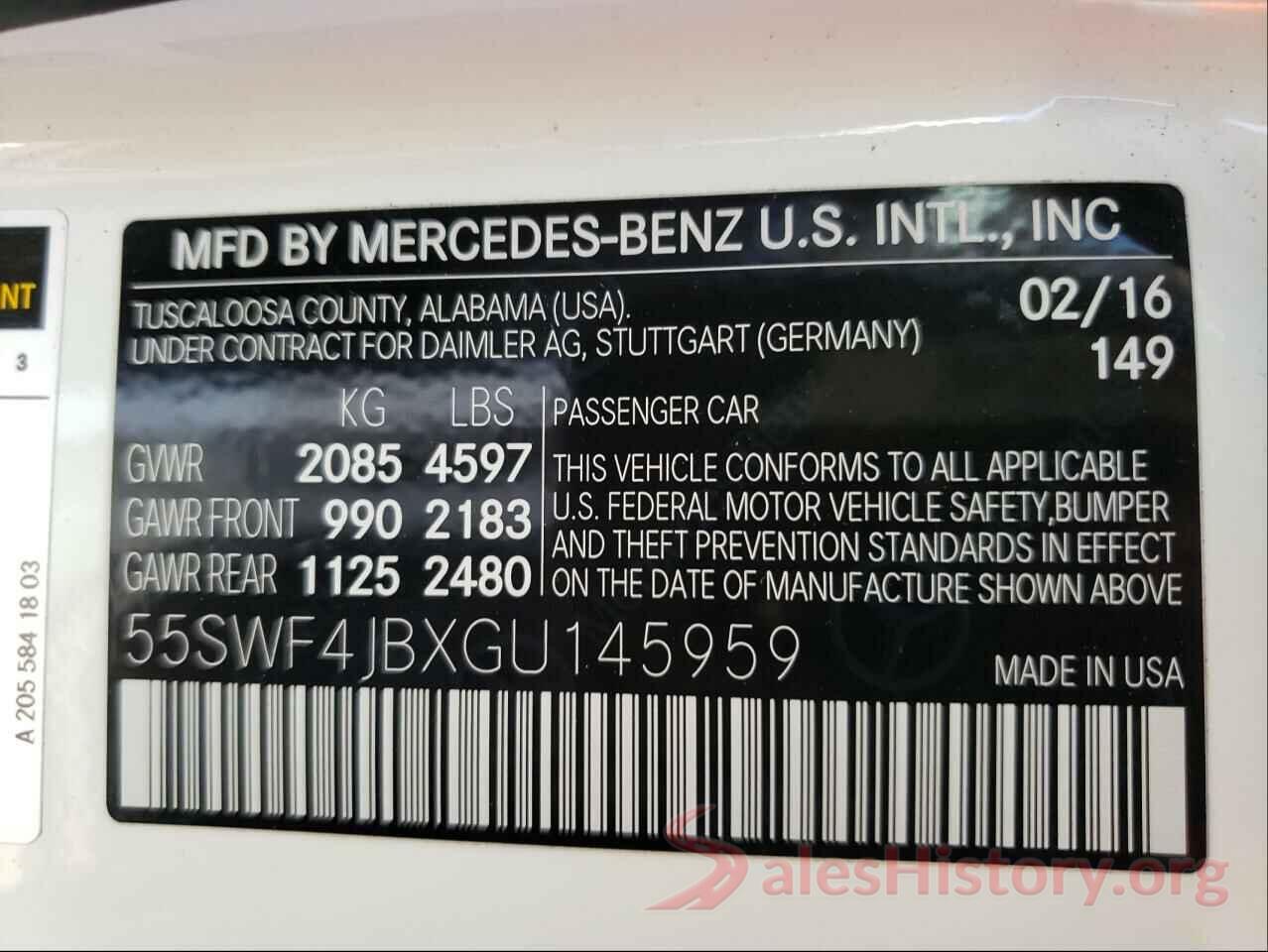 55SWF4JBXGU145959 2016 MERCEDES-BENZ C CLASS