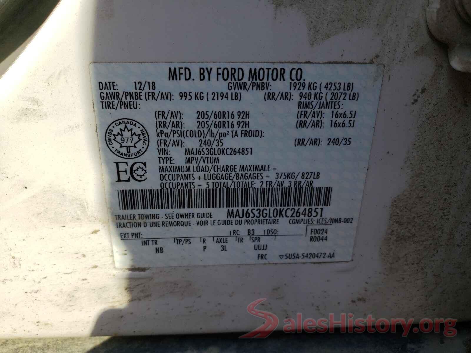 MAJ6S3GL0KC264851 2019 FORD ALL OTHER