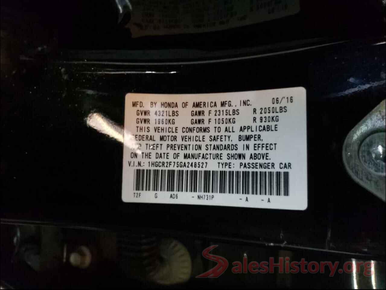 1HGCR2F75GA248527 2016 HONDA ACCORD