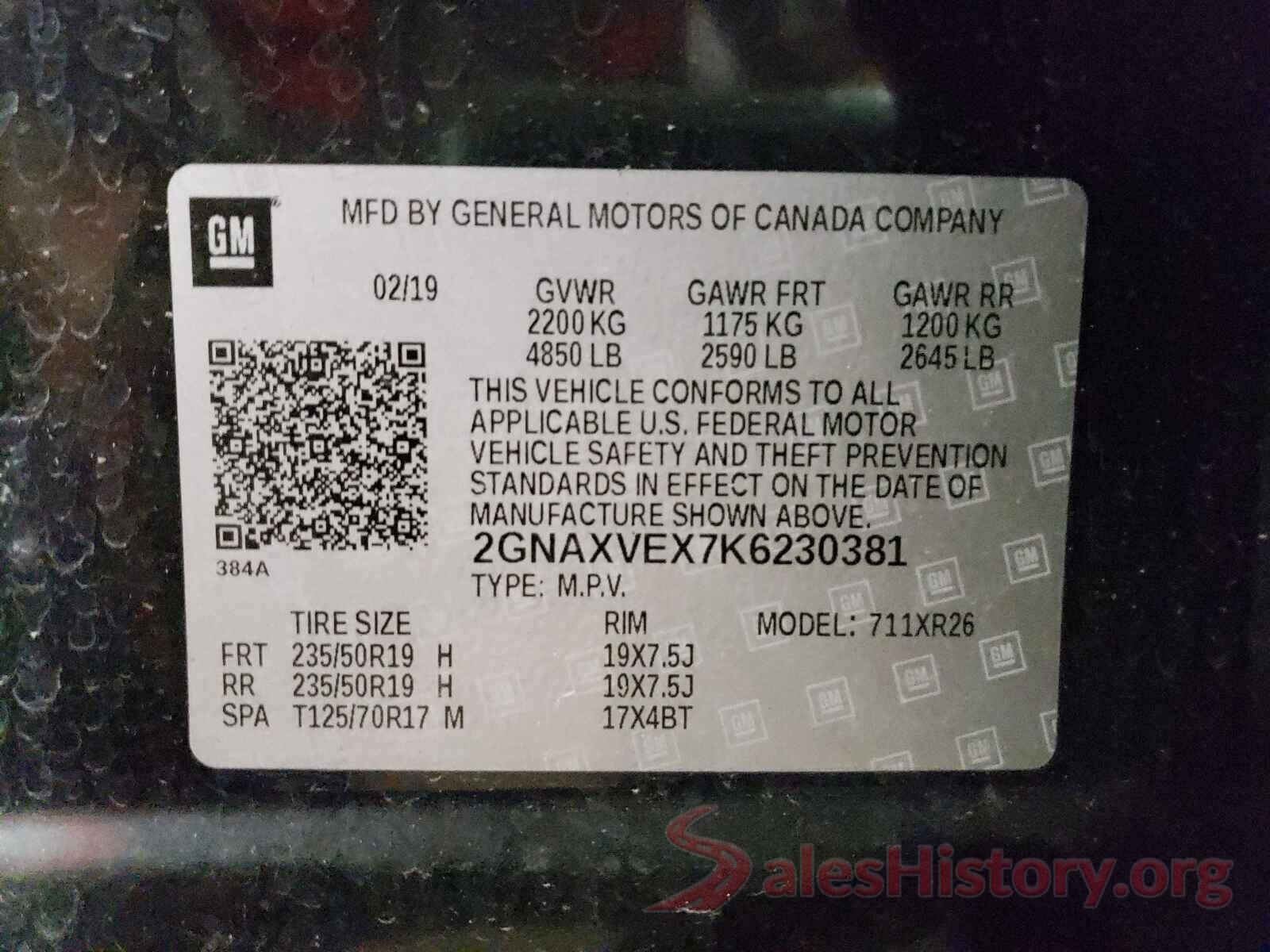 2GNAXVEX7K6230381 2019 CHEVROLET EQUINOX