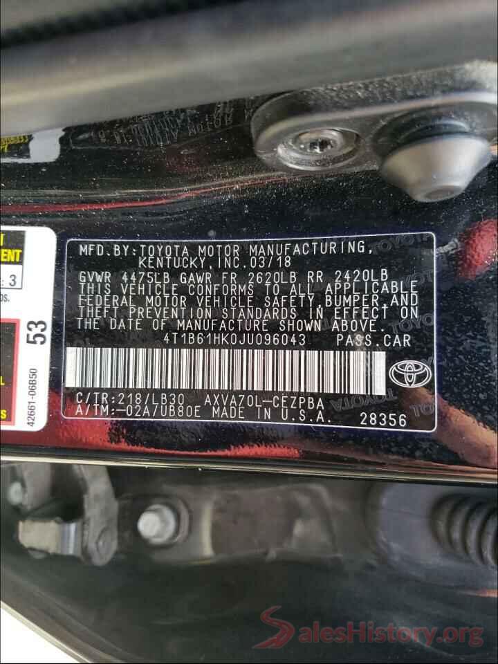 4T1B61HK0JU096043 2018 TOYOTA CAMRY