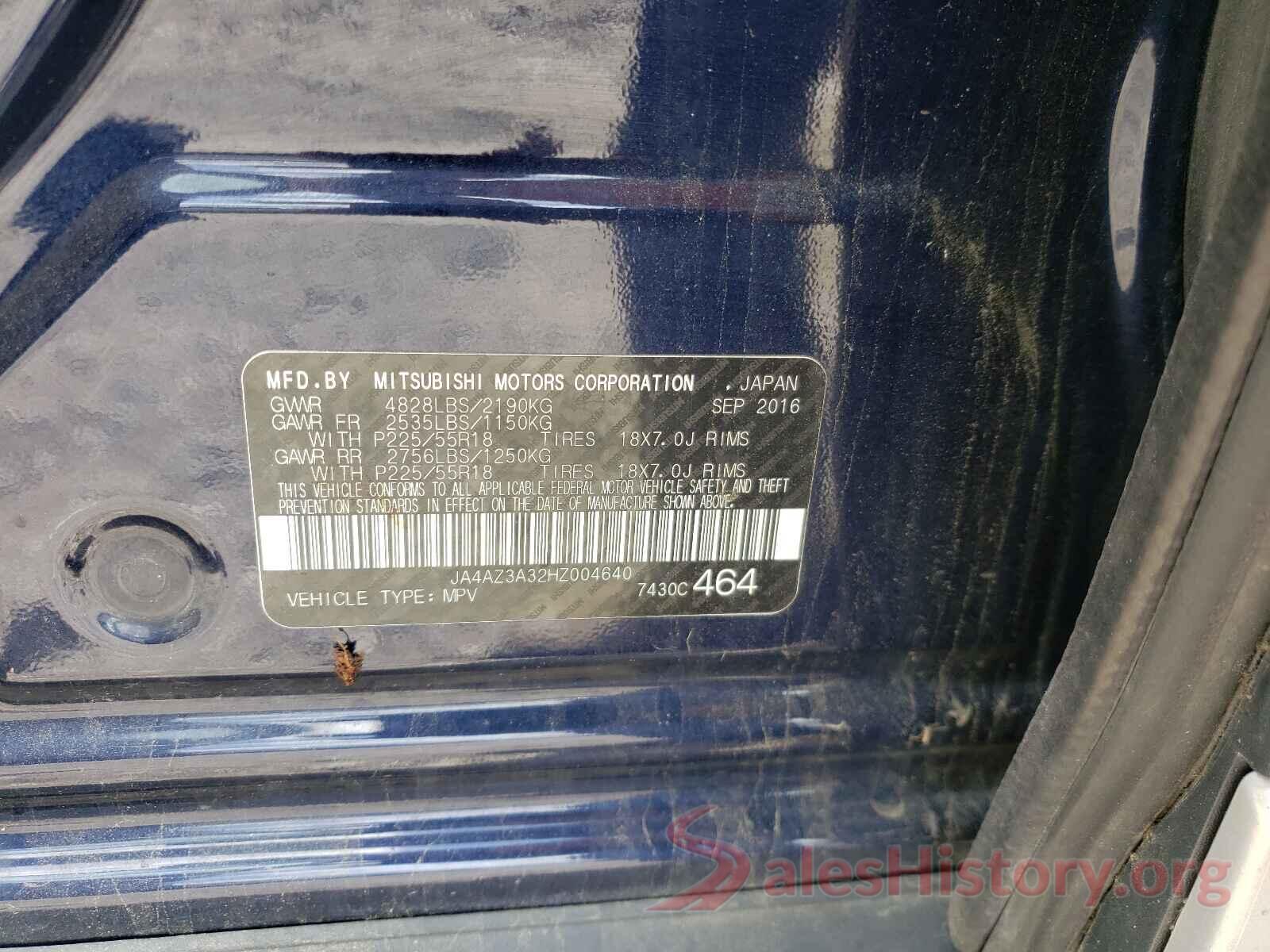 JA4AZ3A32HZ004640 2017 MITSUBISHI OUTLANDER