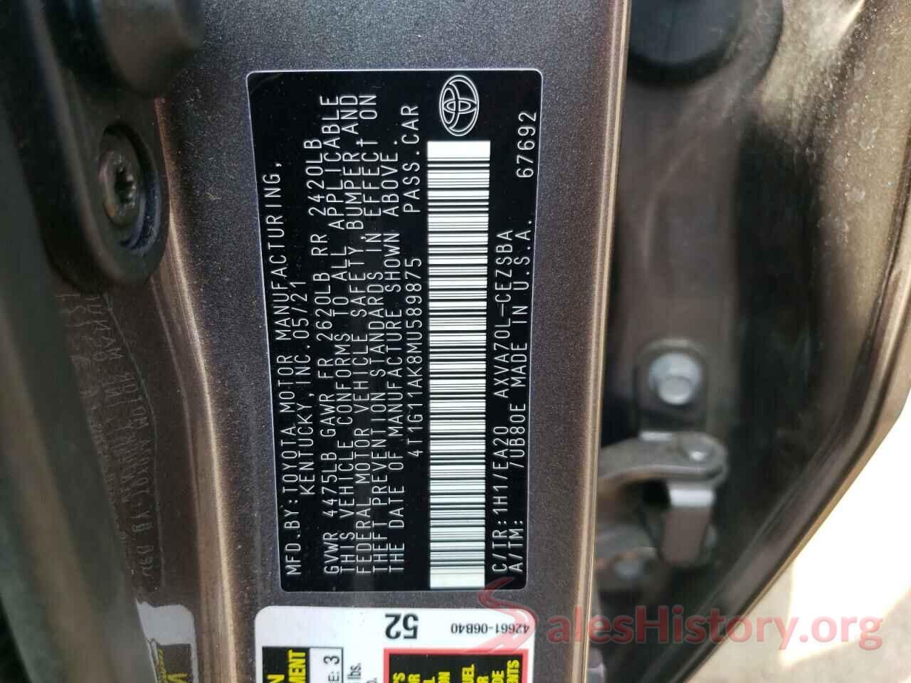 4T1G11AK8MU589875 2021 TOYOTA CAMRY