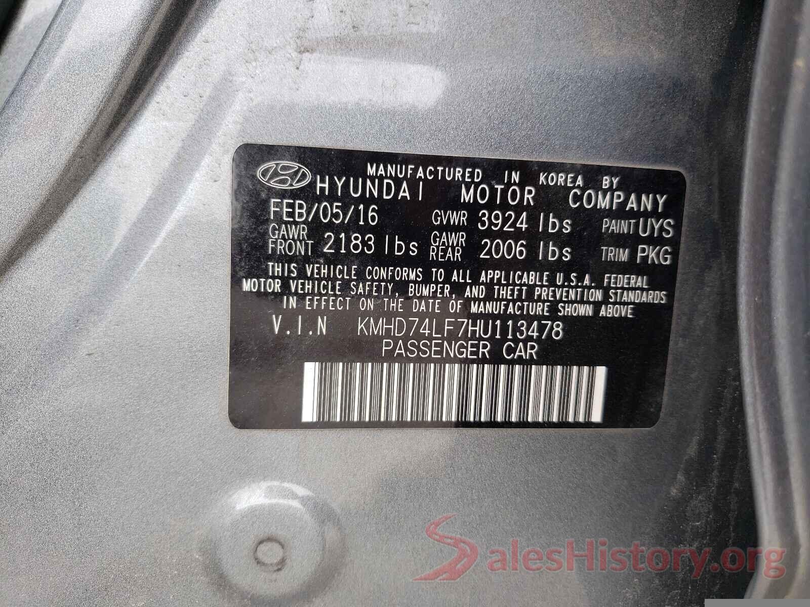 KMHD74LF7HU113478 2017 HYUNDAI ELANTRA