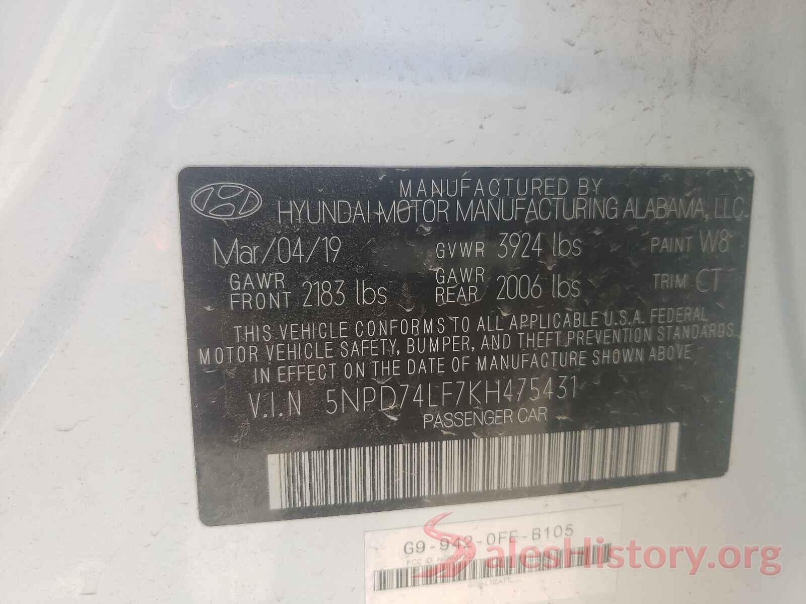 5NPD74LF7KH475431 2019 HYUNDAI ELANTRA