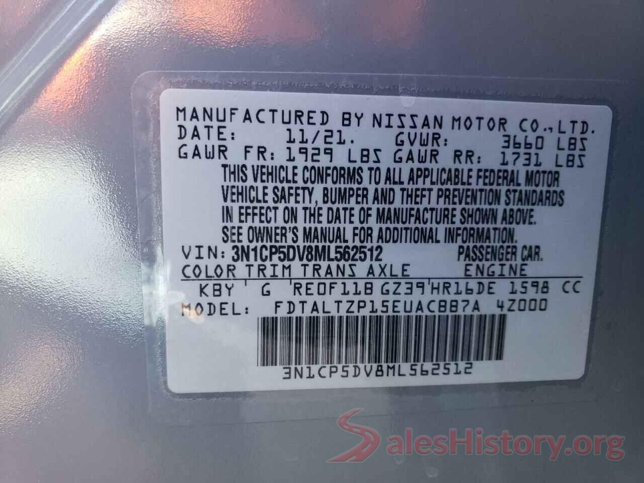 3N1CP5DV8ML562512 2021 NISSAN KICKS