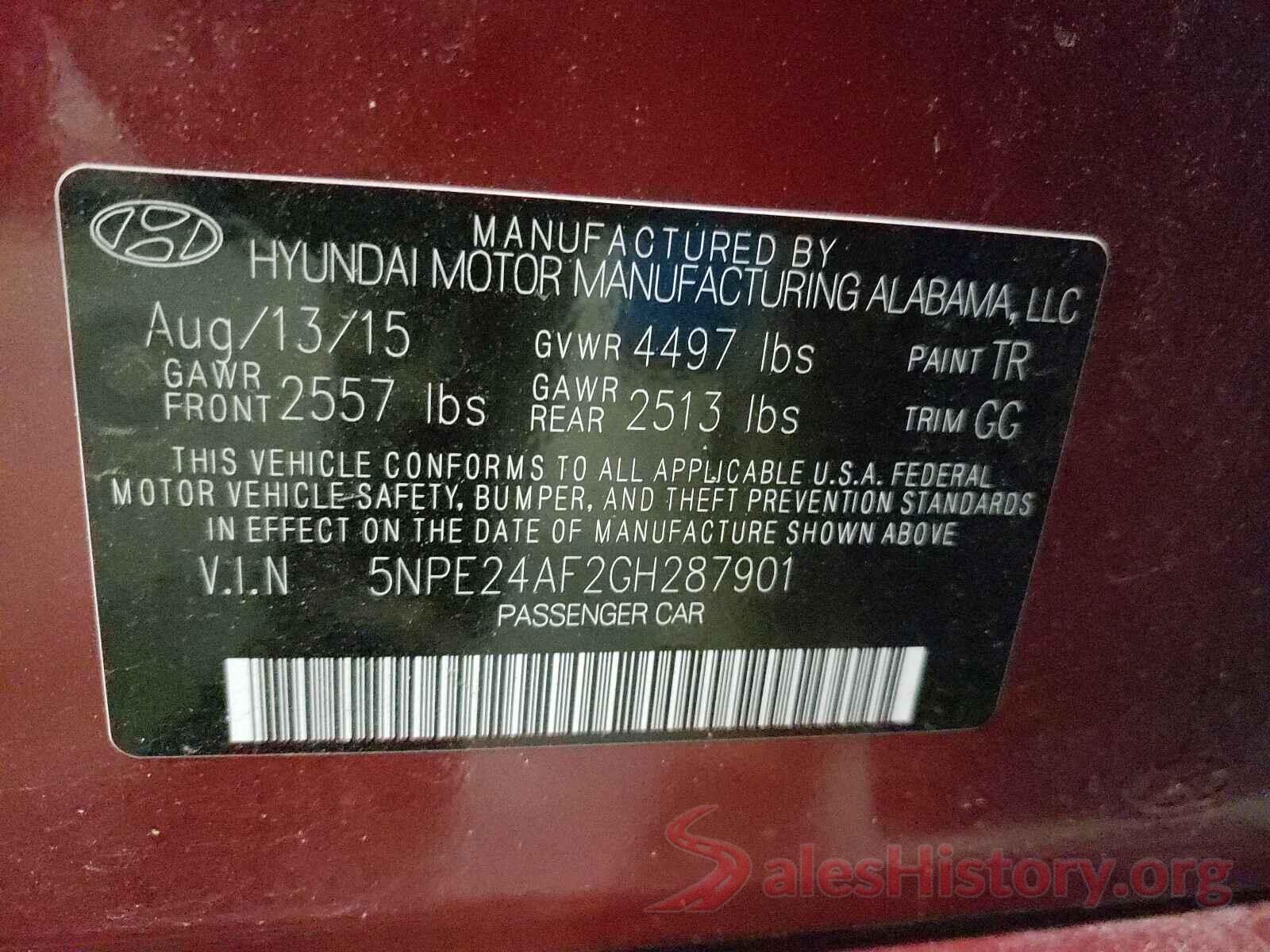 5NPE24AF2GH287901 2016 HYUNDAI SONATA