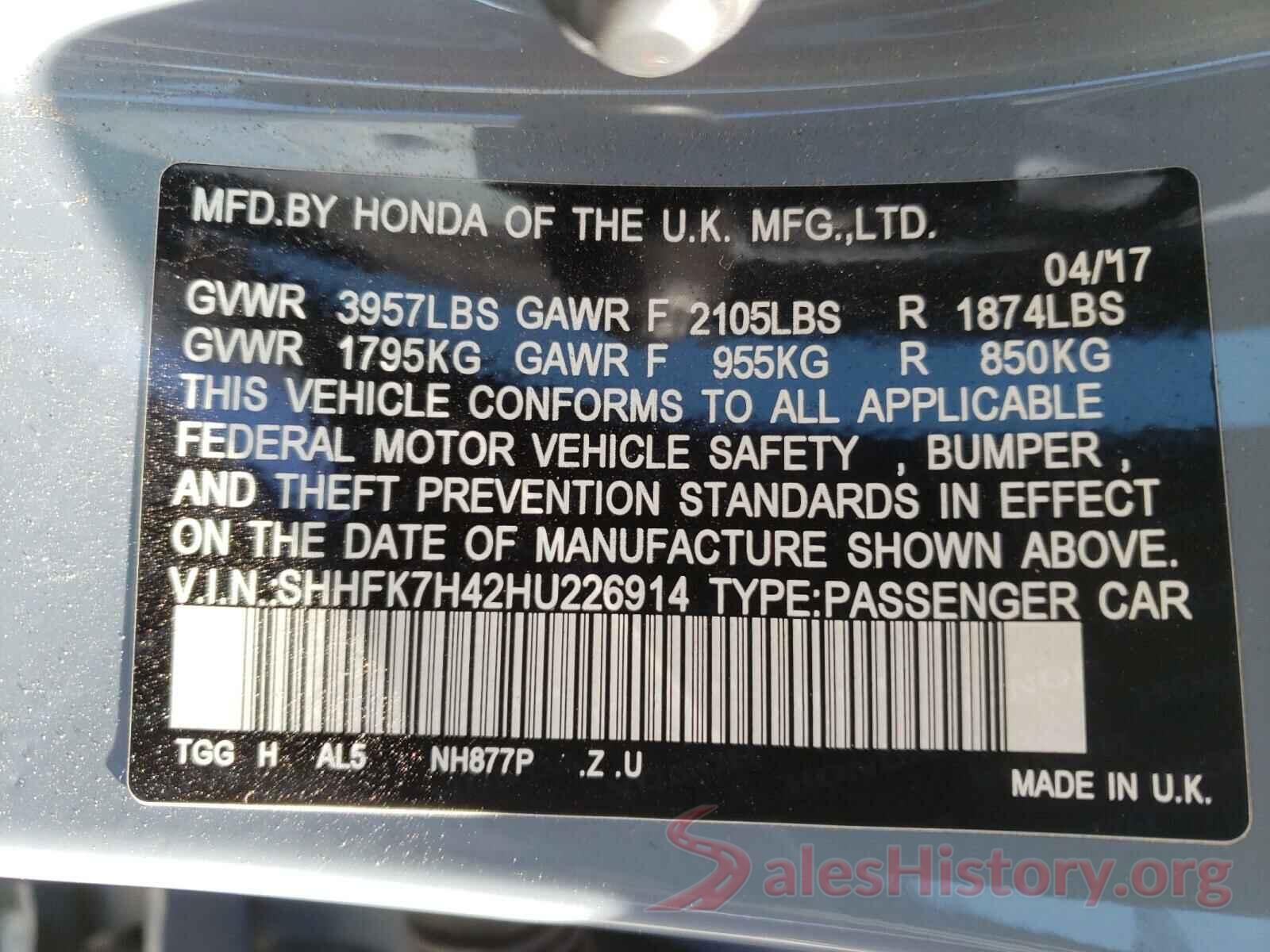 SHHFK7H42HU226914 2017 HONDA CIVIC